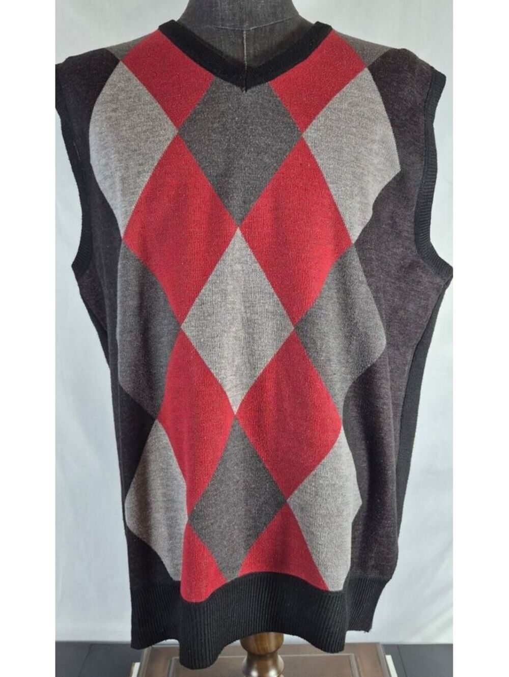 Phat Farm Sweater Vest Mens XL Argyle Red Gray Black Y2K Hip Hop V Neck